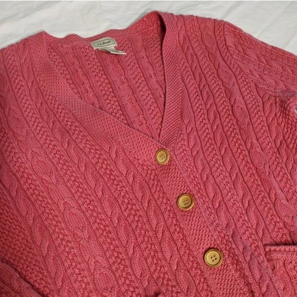 Vintage LL Bean Pink Cable Knit Cotton Cardigan M - Picture 3 of 8